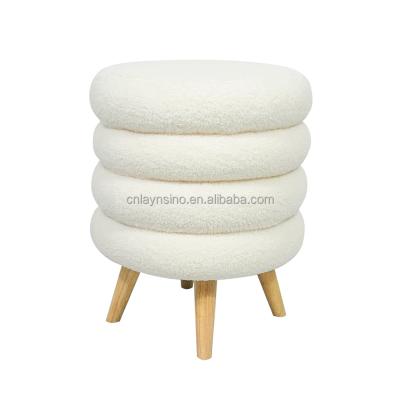 China White Lambswool Ottoman Foot Stool Wooden Leg Fabric Stools New Design Living Room Lambswool for sale