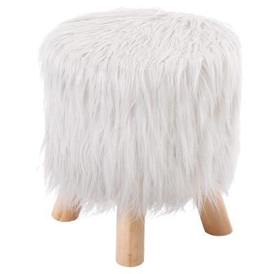 China With Hair Laynsino Faux Fur Fabric Round Stool Solid Wood Salon Stool for sale