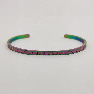 China Stainless Steel Color Engraving Aurora Custom Logo Fashion Rainbow Bracelet She Believed She Could So She Make Bracelet for sale