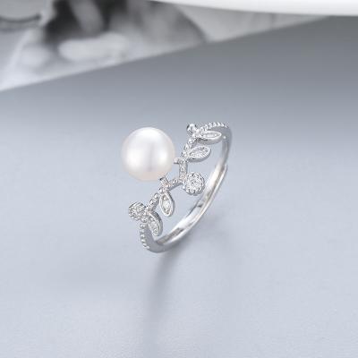 China Hot S925 Women's Fashion Ring Fashion Sterling Silver Adjustable Crown Pearl Tiara Ring For Wedding Engagement for sale