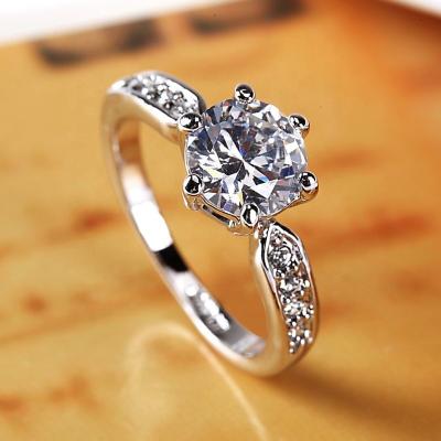 China Fancy Fashion Hot Fork Rings 6 Prong Setting Large Zircon Diamond Wedding Ring Adjustable Rings for sale