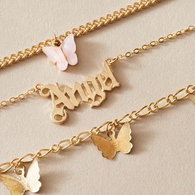 China Fashion Summer Alloy Material Multiple Poses Foot Jewelry Accessories Butterfly Charm Angle Pendant Adjustalbe Anklet Sets for sale