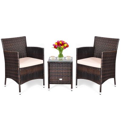 China Costway PE Rattan Outdoor Wicker Furniture Sets EUROPEAN 3 PCS Chairs Coffee Table Garden Beige for sale