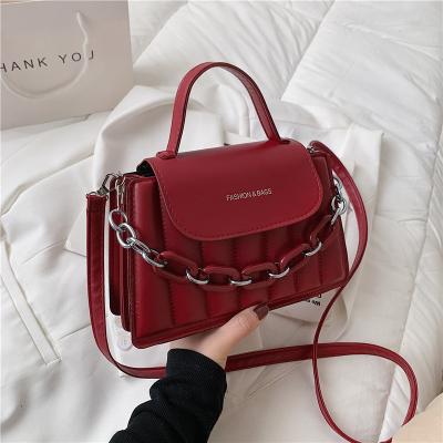 China 2021 Lady New Hand-held Simple Design Fashion Single Bag Women's PU Shoulder Embroidery Women's Chain Handbags for sale