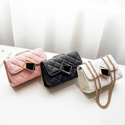 China New Launched Women's PU Lingge Square Buckle Urban Simple Chain Bag Autumn Chain Bag Korean Single Shoulder Bag for sale