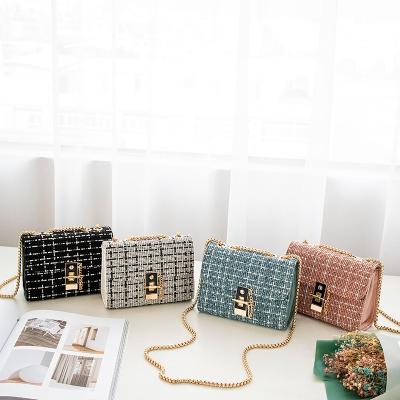 China New Handbag Cool Age Reducing New Woolen Leisure Women's Single Shoulder Bag Messenger Bag Small Square Lock Chain Bag for sale