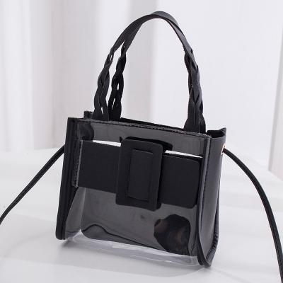 China New Wholesale Fashion Small Jelly Korean Pure Transparent Woven Purse Women's Square Messenger Bag Handbag for sale