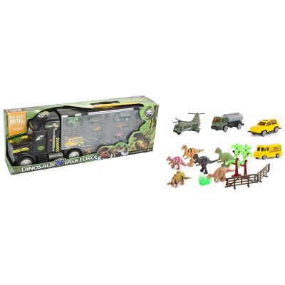 China Newest PP Plastic +alloy Truck Carry Case Toy Sliding Tractor Educational Plastic Diecast Trailer Toy Trucks With Dinosaurs for sale