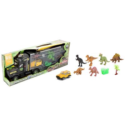 China Hot Sale Plastic Toys Manufacturers Vehicle Dinosaur Transport Truck Transporter Pretend Toy With Dinosaurs Toy Set Puzzle Set Figures and Card for sale