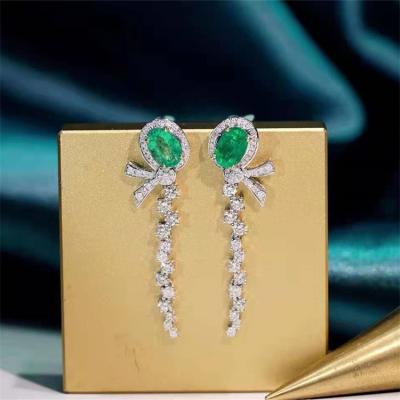 China CLASSIC Superior Pure Gold Earrings Women Emerald Real Diamond Earrings Jewelry 18k Sale Earrings for sale