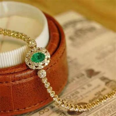 China New CLASSIC Solid Gold Diamond Bracelet For Women Emerald Stone Bracelet 18k Fashion Real for sale