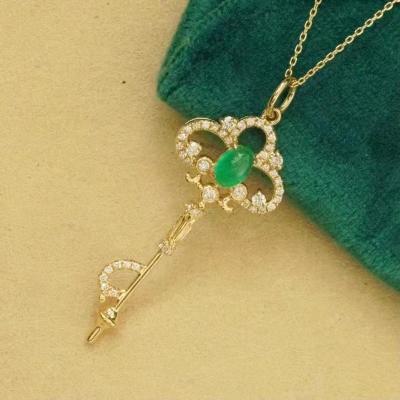 China 2022 Pure High Quality Wholesale CLASSIC Emerald Green Necklace Real Gold Jewelry 18k Gold Necklace for sale