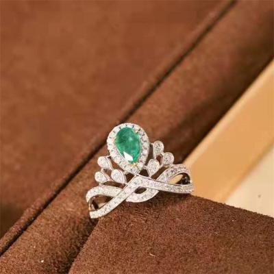 China Beautiful CLASSIC Fashion Emerald Pear Ring Real 18k Gold Jewelry Rings Pure Solid Gold for sale