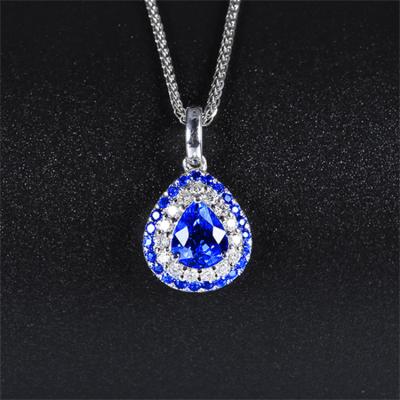 China Fashion Cute Wholesale New Design Natural Blue Real Sapphire Necklace Diamond Jewelry 18K Solid Gold for sale