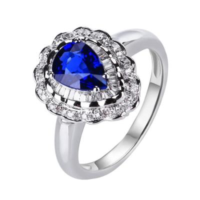 China Newest Simple Design CLASSIC Sapphire Ring High Quality 18K Ring Pure Solid Gold Heart Diamond Ring for sale