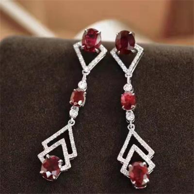 China CLASSIC Miss Luxury Earrings With Ruby Real Natural Stone Diamonds Earings 18k Pure Gold For Women for sale