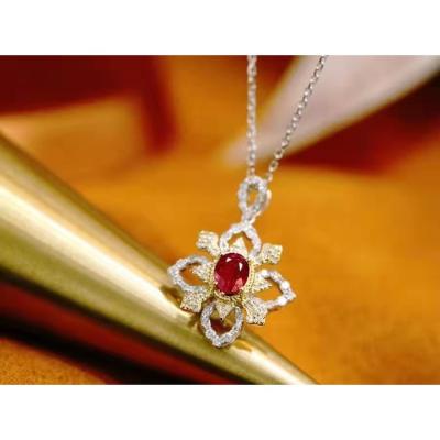 China TRENDY High Quality Genuine Precious Classic Eternity Jewelry Gemstone Pure Solid Gold Flower Shape Necklace for sale