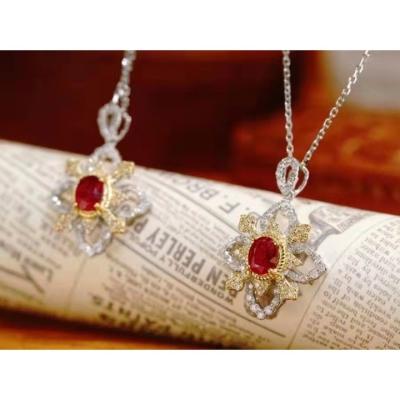 China FASHIONABLE New Products Customized Pure Solid 18K Gold Ruby Gemstone Sterling Transparent Gold Gemstone Necklace for sale