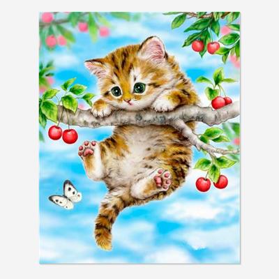 China Environmental Friendly Full Stitch Kit Kitten Cherry Cat Home Decor Custom Diamond Painting Rhinestone Cross Drill 5D Diamond Painting DIY for sale