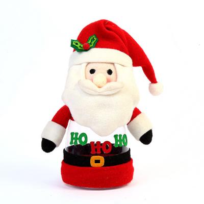 China Christmast Ornament Factory Promotion Cloth Santa Claus Transparent Plastic Candy Jar Christmas Gifts Decoration for sale