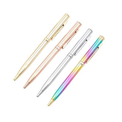 China office & Cool Pen New Design Custom School Logo Handsome To Wedding Metal Gradient Rainbow Color Plating Slim Cute Ball Pen for sale