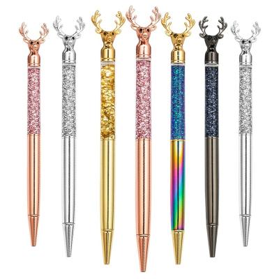 China office & Pen Wholesale Writing Dynamic Sand Glitter Liquid Pens Promotion Ballpoint Pen Christmas Gift Bling Deer School Bling for sale