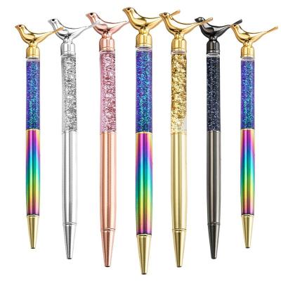 China office & School Pen Hot Selling Fashion Bird Glitter Metal Floating Pen With School Office Custom Bling Gift Glitter BallPen Wholesale Ballpoint Pen for sale