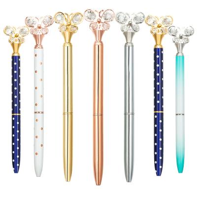 China office & Pen Butterfly Rhinestones Crystal Metal Ballpoint Pens Commercial Office Black Ink School Supplies For Office Decor for sale