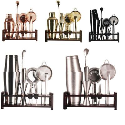 China Stocked Professional 12-Piece Metal Cocktail Shaker Set Factory Outlet 304 Stainless Steel Bar Set for Measuring at Home Parties for sale