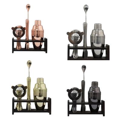 China Stocked factory direct bar tool set cocktail making tools with stand 6pcs stainless steel bar accessories for sale