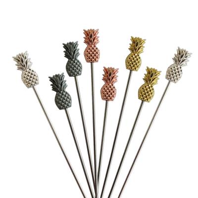 China Stocked pineapple shape Stainless Steel 304 Cocktail Picks Metal Bar Accessories with Spectral Goddess Decoration for sale