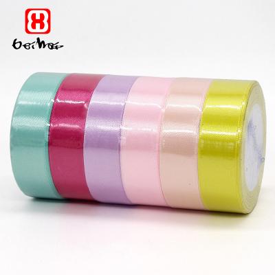 China Bei Hai Ribbon Supplier Stock Sales High Tenacity Various Mixed Colors Smooth Face Solid Colors Satin Ribbon Manufacturer for sale