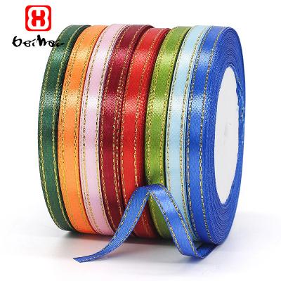 China High Tenacity Factory Wholesale And Retail Competitive Price 100% Polyester Gold Metallic-edge Satin Ribbon For Gift Box for sale