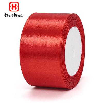 China High Tenacity Hot Sale Red Ribbon 50mm Satin Ribbon Stocked Good Quality Polyester Satin Personalized Ribbon For Gifting Boxes for sale