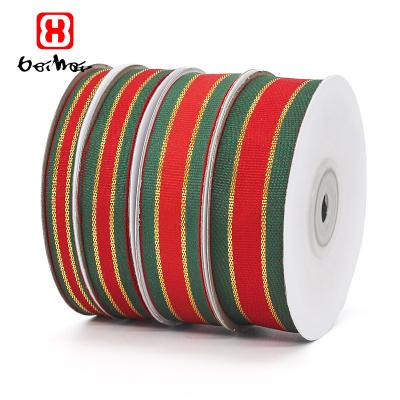 China High Tenacity Factory Sale Christmas Ribbon Directly With Double Sides Gold Trim Open Ribbon For Christmas Gift Wrapping And Decoration for sale