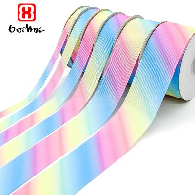 China High Tenacity 100% Polyester Grosgrain Ribbon Rainbow Ribbon Stocked For Gifting Boxes Also Can Custom Logo And Printed for sale