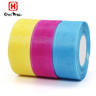 China Factory wholesale high tenacity 38mm 100% nylon organza ribbon with hand gift box box also for boxes package for sale