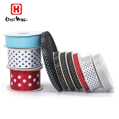 China Custom 50 Different Colors Factory High Tenacity Sizes Option Polka Dots Printed Satin Grosgrain Ribbons For Festival Gift Decoration for sale