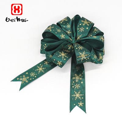 China Custom High Tenacity OEM Christmas Ribbons Gold Foil Printed 100% Polyester Satin Ribbon With Logo Stock Gift Packaging Factory Have for sale