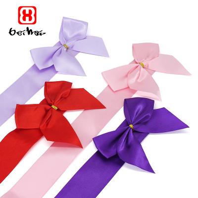 China High Tenacity Best Price Custom Pre Made High Quality Ribbon Bows Customized Pre Tied Satin Ribbon Hanger For Gift Packing Box for sale