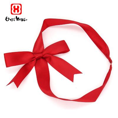 China Wholesale High Tenacity Customized Elastic Band Red Satin Ribbon Bow Ready Made For Gift Box Packing for sale