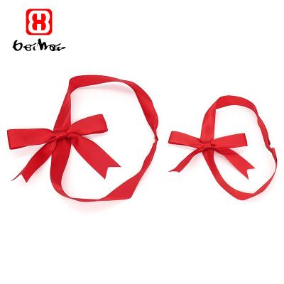 China Factory Wholesale Custom Hot Sale Red Pre Tied High Tenacity Satin Ribbon Bow With Stretch Loop For Gift Box Packing for sale