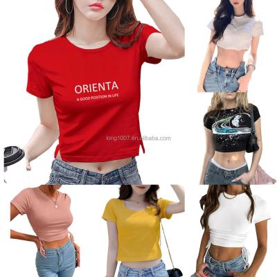 China Anti-wrinkle summer 2023 crop top super short sleeve t-shirt diet women new for sale