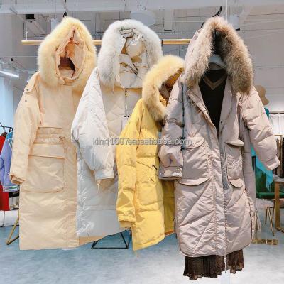 China Viable Women's Long Coat 2022 Winter Coat Fashion Jacket Down Overcoat Fur Zipper Thin Solid Collar Women's Clothing for sale