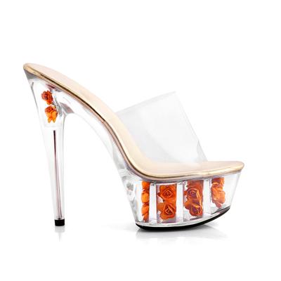 China 2018 New Design High Heel Women's Slippers Transparent Crystal High Heel Slippers for sale