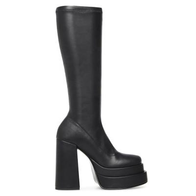 China Double Platform High Heel Ankle Boots New Latest Thigh High Platform High Heel Anti-slippery Black Boots for sale