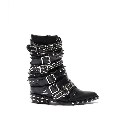 China Ankle Strap Punk Style Women Fashion Lady Winter Boots Rivet Chunky Heel Shoes for sale