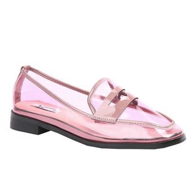 China Durable Stylish Shoes Ladies Shoes Transparent PU Women Quare-toe Flats for sale