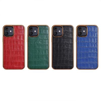 China Hot Selling Gold Male Luxury Pebble Anti-fall Gift Box Real Leather Phone Case For Iphone for sale