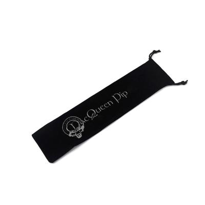 China ANTISTATIC Custom Black Shiny Silver Logo Velvet Drawstring Slim Pouch Bags for sale